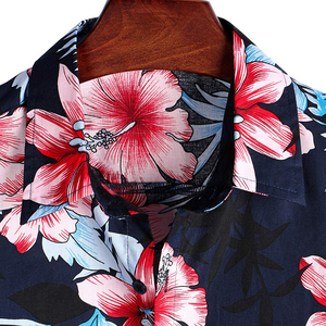 เสื้อเชิ้ตผู้ชายลำลองลายดอกฮาวาย ผ้าป๊อปลิน แขนสั้น ปกคอพับ ระบายอากาศได้ดี เหมาะสำหรับวันหยุดฤดูร้อน ผ้าฝ้าย 100% - Product Image 3