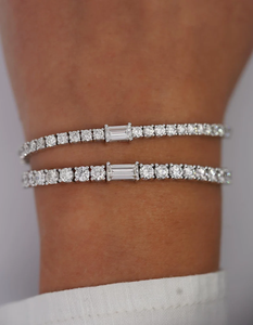 Pulsera de tenis de acero inoxidable chapada en rodio para mujer, con diamantes de talla brillante redonda y engaste en canal, joyería clásica para bodas - Product Image 4