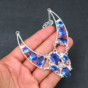 Collier de luxe pour femme en argent sterling avec perle d'eau douce de culture en forme de poire Tanzanite, 18 pouces, cadeau de mariage - Product Image 3