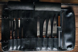 Sac de rangement pour couteaux en cuir classique écologique, fait main, portable, avec emplacements pour la cuisine à domicile LKR-0215 - Product Image 4