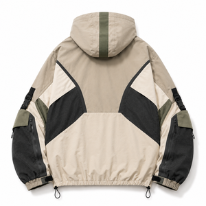 Wholesale Color block Anorak <b>Men</b> Half Zip <b>Utility</b> Windbreaker Technical Streetwear <b>Jacket</b> Adjustable Cuffs Cargo Pocket Hoodie - Product Image 2