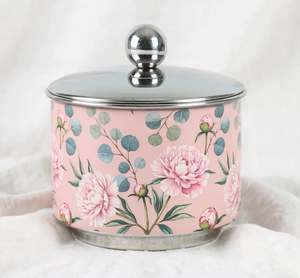 Soft <b>Pink</b> Peony Enamel Stainless Steel Dates <b>Box</b> Decorative Snack Serving Jar Candy Container with Lid for Ramadan Gifting - Product Image 3