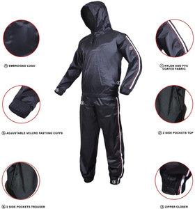 Combinaison de sauna noire à capuche pour homme, en polyester, avec cordon de serrage à la taille, pour toutes les saisons, vêtements de fitness - Product Image 6