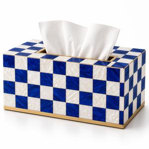 Boîte à mouchoirs décorative en résine bleue et blanche avec couvercle en bois, porte-papier pour la maison, l'hôtel, la salle de bain, boîte à bijoux avec couvercle, cadeau - Product Image 1