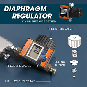 เครื่องควบคุมความดันอากาศ1/4ดิจิตอลพร้อมมาตรวัดท้ายสำหรับการปรับปืนพ่นที่แม่นยำ - Product Image 2