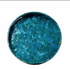 Handcrafted Bone Inlay Round Tray <b>Black</b> Floral Eco-Friendly Decorative Serving Tray for Birthday/Wedding/Ramadan Home Decor - Product Image 2