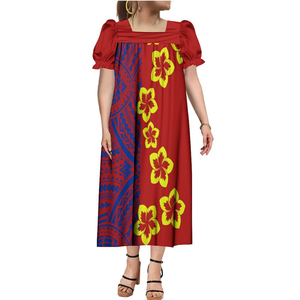 Custom Sublimation Print Mumu Dress for Plus Size Women Neck Dress Lace Plus Size Women's Dress With Puff Sleeve Mid-Calf Casual - Product Image 3
