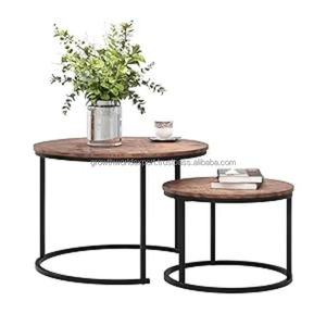 Round <b>Nesting</b> Coffee <b>Table</b> Set of 2 Modern Design Living Room Use Mango Wood Top 1-3 Year Warranty - Product Image 1