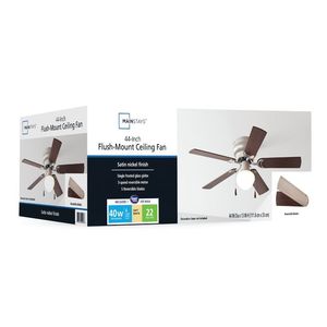 Low Profile 44 Inch Hugger <b>Ceiling</b> Fan with Dimmable <b>Light</b> Kit <b>Remote</b> <b>Control</b> Satin Nickel 5 Blades Reverse Airflow - Product Image 2