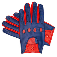Gants de conduite en cuir rouge et bleu, gants de moto en cuir de vache à doigts entiers, respirants, légers, coupe-vent
