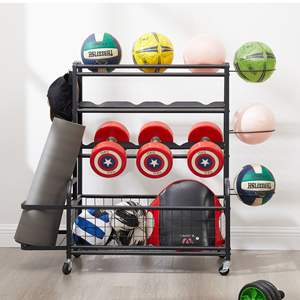 Estante de Almacenamiento de Equipos Deportivos de Metal de 4 Niveles con Ruedas, Cestas y Ganchos para Pelotas, Colchonetas de Yoga y Barras - Product Image 5