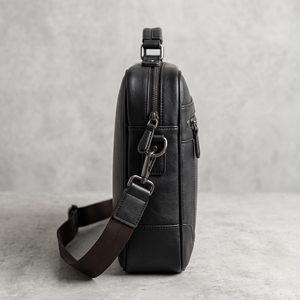 Porte-documents en cuir véritable pour homme, sac rigide noir avec fermeture à glissière, style classique pour usage professionnel - Product Image 2
