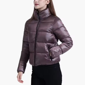 <b>Women's</b> Long Sleeve Hooded <b>Cropped</b> <b>Puffer</b> <b>Jacket</b> Winter Waterproof Breathable Customizable Front Logo OEM Polyester Cotton - Product Image 4