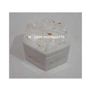 Caja de Joyería Rectangular de Mármol Blanco con Incrustaciones de Nácar, Acabado Pulido y Diseño Floral, para Decoración de Oficina - Product Image 6