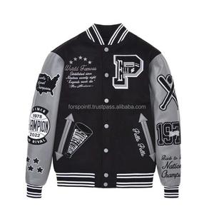 Chaqueta de lana OEM con logotipo bordado personalizado manga de cuero Letterman Varsity chaqueta de béisbol para hombre - Product Image 1