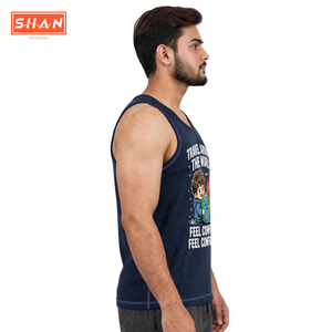 เสื้อกล้ามคอกลมสีดำสำหรับผู้ชาย SHAN ลายการ์ตูนพิมพ์กราฟิก เสื้อแขนกุดลำลอง ทรงเข้ารูป ผ้าฝ้าย 100% ระบายอากาศได้ดี เนื้อผ้าถักแบบเจอร์ซีย์ - Product Image 3