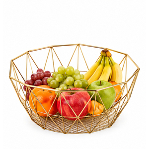 Corbeille à fruits géométrique moderne en métal, bol à fruits de luxe en fil doré pour comptoir de cuisine, rangement et décoration de table - Product Image 1