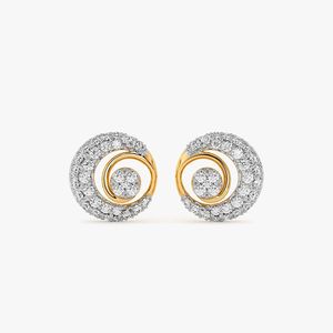 Boucles d'oreilles clous en or jaune avec diamants de laboratoire et halo en spirale - Product Image 1
