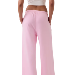 Pantalones de chándal de forro polar rosa para mujer, de pierna ancha, cintura elástica, ajuste holgado, suaves, informales, de invierno, con bolsillos - Product Image 2