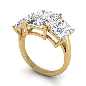Bague à trois diamants en or 18 carats, diamant de laboratoire 2,00 carats, couleur F, clarté VS1, taille émeraude, fabricant de bijoux en diamant - Product Image 3