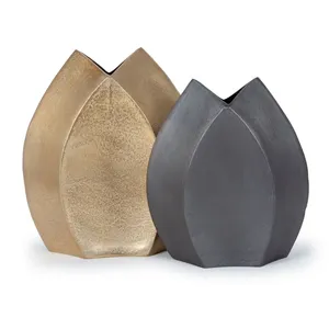 Contemporary Metal Tabletop <b>Vase</b> <b>Gold</b> and Gray Handmade Decorative Flower <b>Vase</b> for Interior Design - Product Image 1