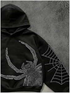 Sudadera con Capucha Negra de Calidad Premium para Hombre, con Pedrería de Telaraña, Estilo Gótico Oversize, Ajuste Regular, Tejido de Punto, para Otoño, OEM - Product Image 3
