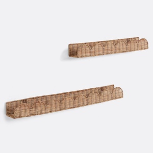 Rattan book rack scalloped bookcase <b>wall</b> <b>mounted</b> storage <b>shelf</b> combo woven display <b>shelves</b> - Product Image 1
