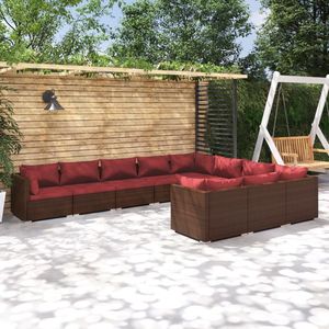 Ensemble de salon de jardin en polyrotin marron avec coussins rouge cannelle - Product Image 1