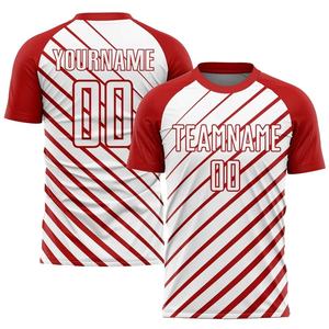 Ensemble de maillots de football personnalisés pour hommes, rayé rouge et blanc, sublimé, séchage rapide, manches courtes, col rond, uniforme d'équipe pour adultes - Product Image 2