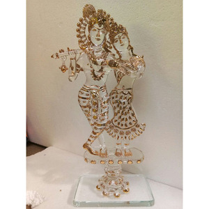 Idole artisanale en verre du Dieu Krishna avec finition dorée, jouant de la flûte, statue décorative religieuse hindoue pour la maison - Product Image 3