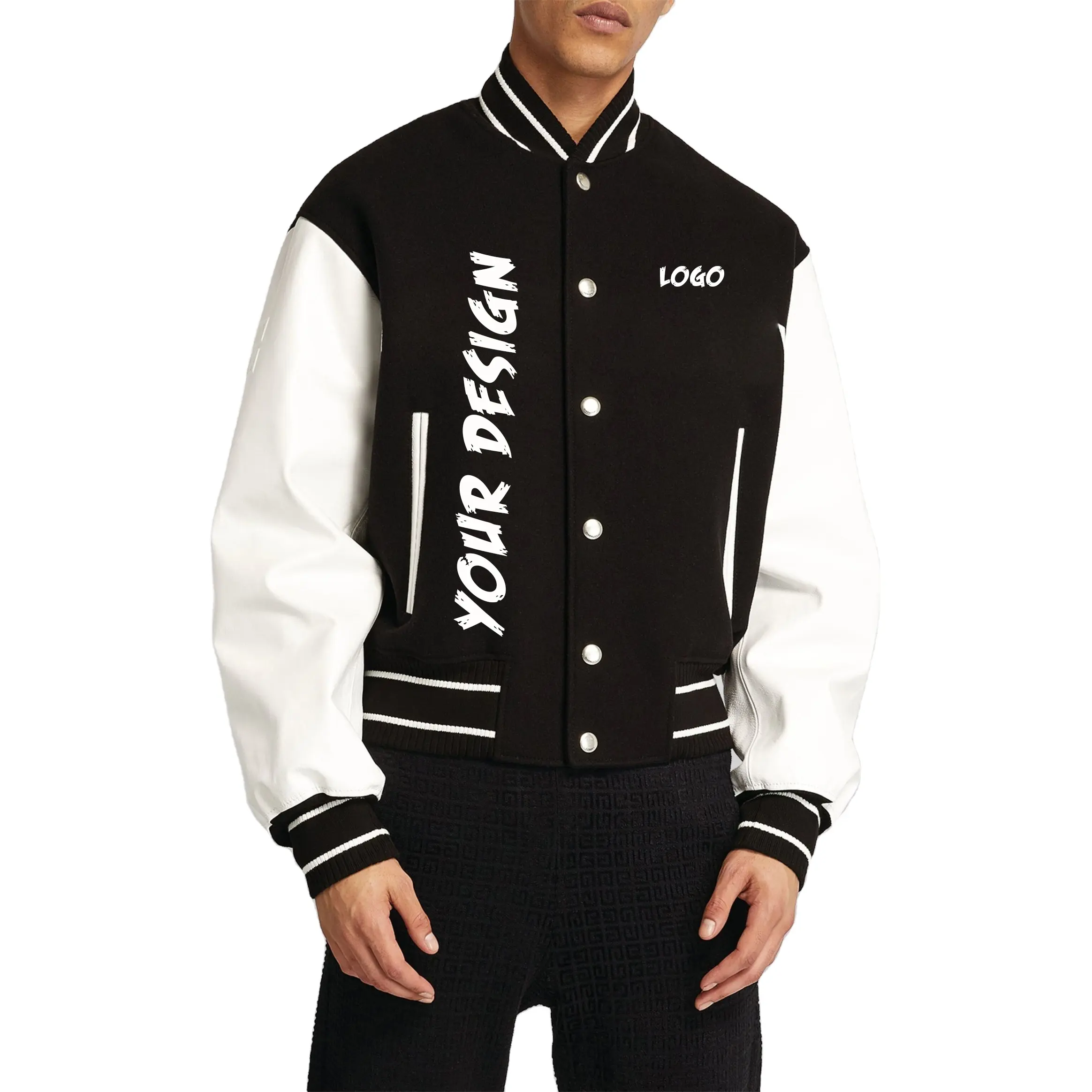 OEM Wholesale Black Wool Varsity Jackets Custom Logo Chenille Embroidery Baseball Bomber Letterman Jacket For Men