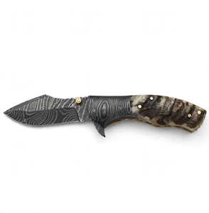 Couteau de poche pliant ergonomique avec manche en bois, lame en acier Damas forgée à la main, durable, pour le camping en extérieur, offre OEM, garantie de 3 ans - Product Image 2