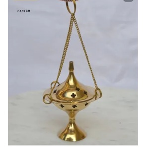 Encensoir suspendu artisanal en laiton avec chaîne et couvercle, design décoratif traditionnel pour la Puja et la méditation, pour la maison - Product Image 1