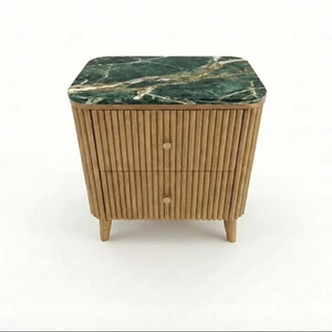 Mesa de Comedor con 2 Cajones, Madera de Acacia, MDF, Chapa de Roble, Tapa de Mármol, Diseño Dinámico, Ecológica, Puerta con Persiana, para Espacios de Comedor y Sala de Estar, Moderna - Product Image 1