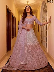 Pink Heavy Net Bridal Lehenga Choli <b>Sequins</b> Zari Embroidered Semi Stitched With Soft Net Dupatta Wedding Party Wear - Product Image 2