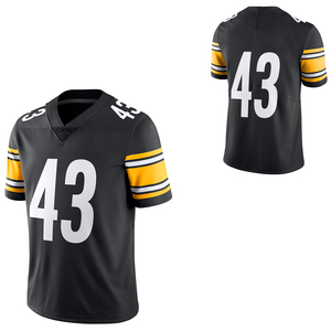 Black American Football Jersey V-Neck Short Sleeve Moisture Wicking Mesh Uniform for <b>Men</b> Number 43 Printed Front and Back - Product Image 1