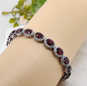 Natural Garnet Stone <b>Charm</b> Bracelet 925 Sterling Silver Gold Plated Red Gemstone Crystal Handmade Luxury Jewelry for Unisex - Product Image 1