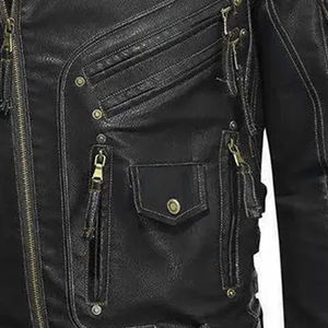 Veste en cuir véritable noire pour homme, sur mesure OEM, style motard multi-zip, manteau tactique de luxe, vêtement d'extérieur en cuir véritable tendance - Product Image 6