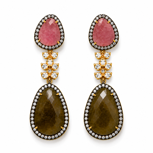Pendientes de gota Mayrabygungun al por mayor para mujer, con forma de flor, de polki multicolor natural, chapados en oro de 18K, estilo AD Halo. - Product Image 4