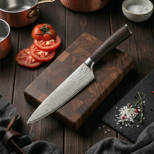 Custom Viking Art 8in Damascus Chef <b>Knife</b> Professional Kitchen <b>Knife</b> Forged Steel Blade Wooden Ambidextrous High-Polish Finish - Product Image 1