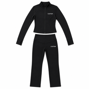 Conjunto de Yoga Moderno para Mujer, Chaqueta Negra con Cierre, Leggings de Cintura Alta, Dos Piezas, Ropa Deportiva, Ropa de Entrenamiento, Proveedor OEM Personalizado - Product Image 3