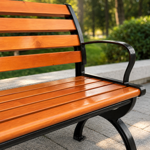 Premium Outdoor <b>Garden</b> <b>Bench</b> with Wooden Slats and Heavy Duty Black <b>Metal</b> Frame <b>for</b> Park Patio Lawn and Public Seating Chair - Product Image 2