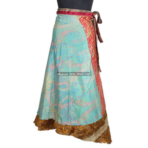 New Indian Silk <b>Wrap</b> Dress <b>Wrap</b> Around <b>Skirt</b> Reversible Women Wear Vintage Silk Sari Long Length <b>Wrap</b> Around <b>Skirt</b> 2 Layer - Product Image 4