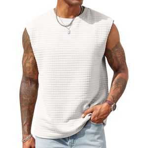 2025 hommes entraînement débardeurs gaufre décontracté sans manches t-shirts Polyester vêtements de sport XL taille plaine à capuche été plage t-shirt - Product Image 2