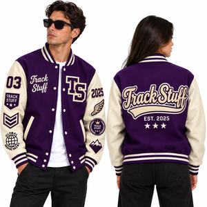<b>Track</b> Stuff Custom <b>Mens</b> Varsity Letterman <b>Jacket</b> Wool Cotton Stand Collar Custom Embroidered Logo Front Streetwear Winter - Product Image 3