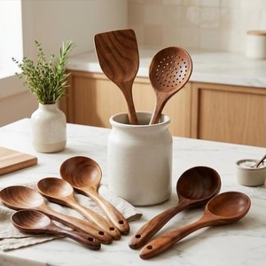 Juego de utensilios de cocina de madera de alta calidad, antiadherentes, espátula de madera, diseño minimalista y duradero para la cocina. - Product Image 2