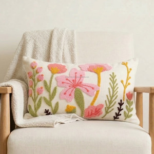 Floral Tufted Pillow <b>Cover</b> Decorative <b>White</b> Elegant 18x18 Indian Wholesale Lightweight Pillowshams for <b>Sofa</b> Bed Decor - Product Image 2