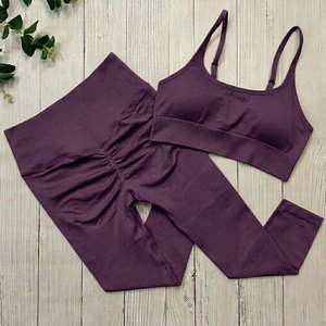 Women's Seamless Gym Outfit 2 Piece Fitness Set High Waist Tummy Control <b>Leggings</b> and Support Sports Bra for Yoga <b>Workout</b> - Product Image 4
