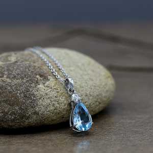 Collier en aquamarine, pendentif en forme de poire, pierre de naissance de mars, argent sterling 925, bijou en pierre précieuse bleue, cadeau pour femme - Product Image 4