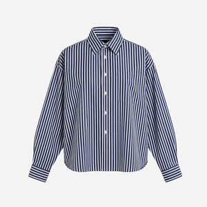 เสื้อเชิ้ตผู้ชายลายทางแขนยาวผ้าฝ้าย 100% สำหรับฤดูใบไม้ร่วง คอปกพับได้ สไตล์ลำลอง รับสกรีนโลโก้ ขายส่ง - Product Image 5